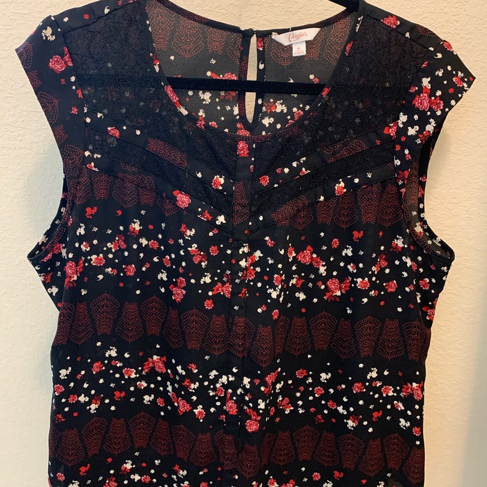 Black with red flowers candies blouse
